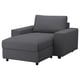 Option: VIMLE Chaise longue, with wide armrests/Hallarp grey