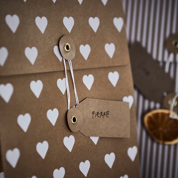 VINTERFINT Gift bag, mixed patterns brown, 20x26 cm