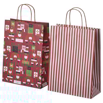 VINTERFINT Gift bag, mixed patterns red, 26x35 cm