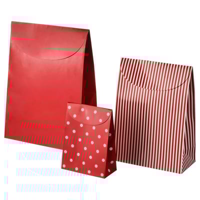 VINTERFINT Gift bag, set of 3, mixed patterns red