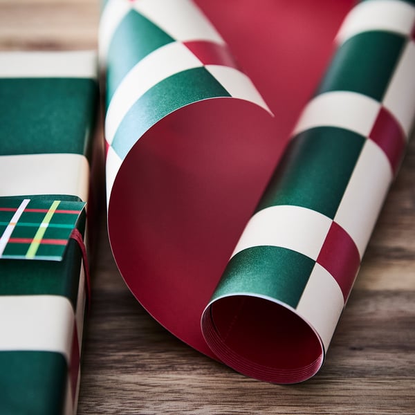VINTERFINT Gift wrap roll, double sided multicolour/red, 3x0.7 m/2.10 m²