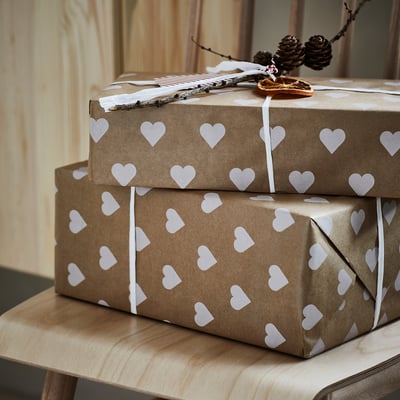 VINTERFINT Gift wrap roll, heart pattern/brown, 3x0.7 m/2.10 m²