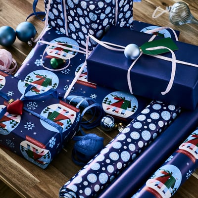 VINTERFINT Gift wrap roll, mixed patterns blue, 3x0.7 m/2.10 m²