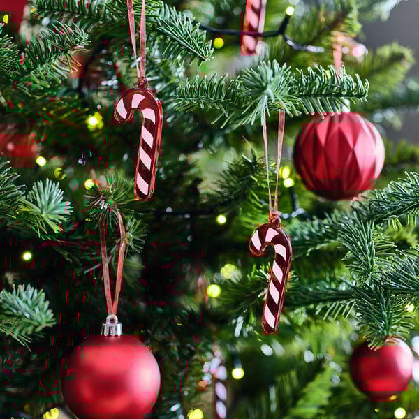 VINTERFINT Tree ornament, glass/candy cane red/white, 8 cm