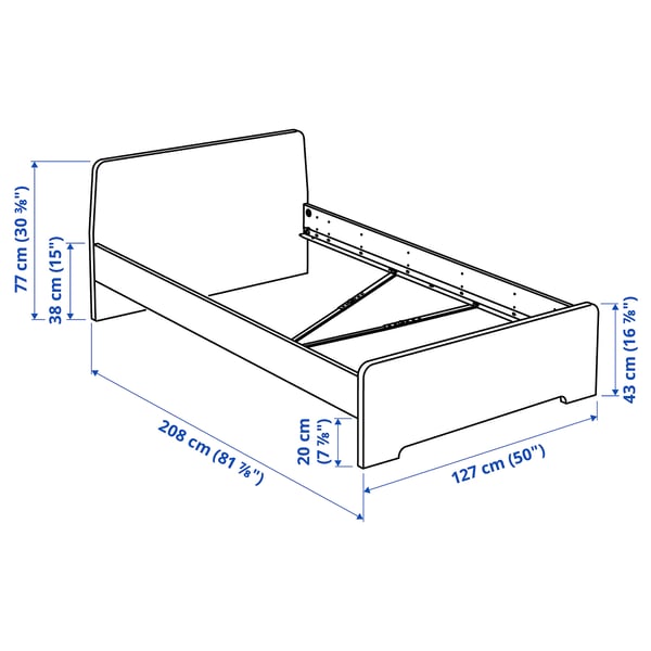 ASKVOLL 아스크볼 침대+헤드, 화이트/루뢰위, 120x200 cm