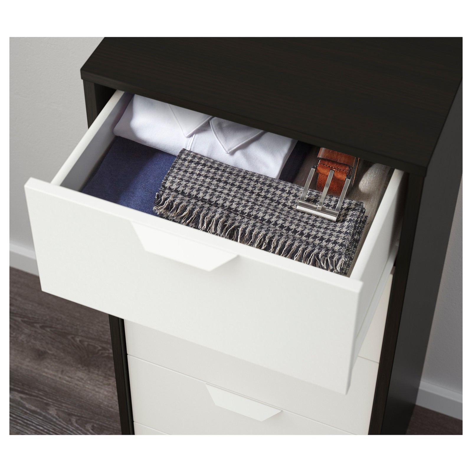 ASKVOLL 아스크볼 5칸서랍장, 블랙브라운, 화이트, 45x109 cm IKEA