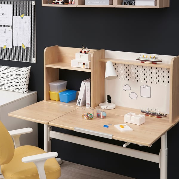 BERGLÄRKA 베릴레르카 / GUNRIK 군리크 어린이책상+의자+팔걸이, 자작나무 원목/옐로, 120x70 cm