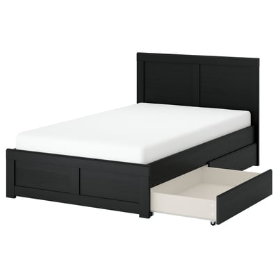 FÅGELFJÄLLET 포겔피엘레트 침대프레임+수납상자2, 블랙 참나무무늬/루뢰위, 120x200 cm