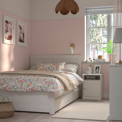FÅGELFJÄLLET 포겔피엘레트 침대프레임+수납상자2, 오프화이트/루뢰위, 120x200 cm