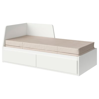 FLEKKE 플레케 데이베드+서랍2/매트리스2, 화이트/반나레이드 매우 단단함, 80x200 cm
