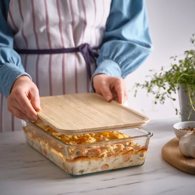 IKEA 365+ 이케아 365+ 식품보관용기+뚜껑, L 직사각/유리 대나무, 3.1 l