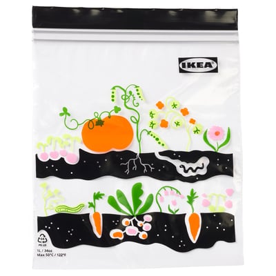 ISTAD 이스타드 지퍼백, 과일/채소 무늬 블랙, 1 l