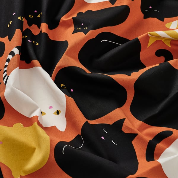 LÄKEMALVA 레케말바 재단 원단, 오렌지, 150x300 cm