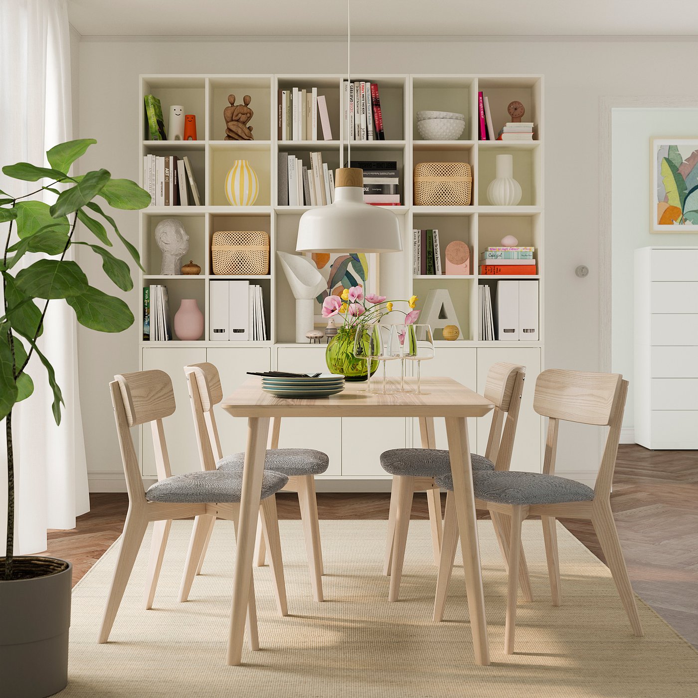 IKEA ダイニングチェア LISABO 4脚セット クッションSET LISABO 리사보 / LISABO 리사보 테이블+의자4, 물푸레나무/탈뮈라