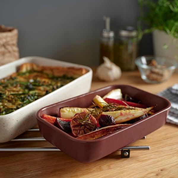 LYCKAD 뤼카드 오븐/서빙그릇2종, 라이트베이지/레드브라운