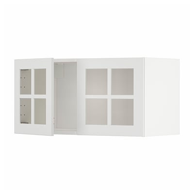 METOD 메토드 벽수납장+유리도어2, 화이트/스텐순드 화이트, 80x37x40 cm