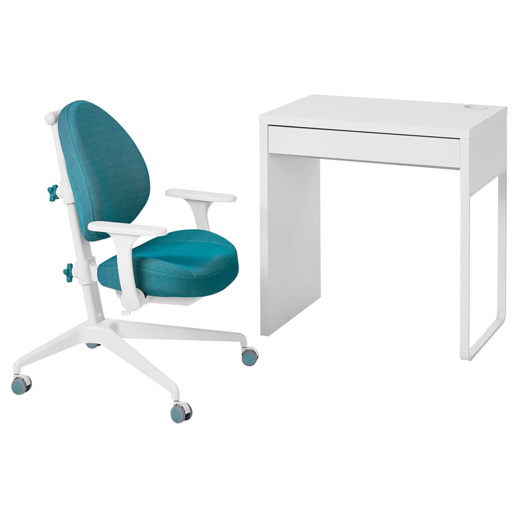 MICKE 미케 / GUNRIK 군리크 책상, 의자, 화이트/터쿼이즈 IKEA