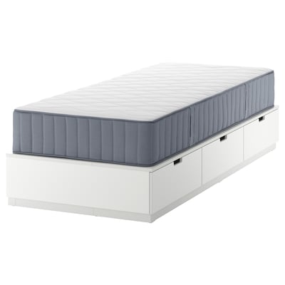 NORDLI 노르들리 침대프레임+수납공간/매트리스, 화이트/복스트란다 단단함, 90x200 cm