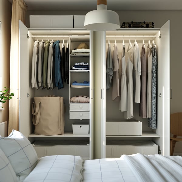 PAX 팍스 / FORSAND 포르산드 옷장, 화이트/화이트, 200x60x201 cm