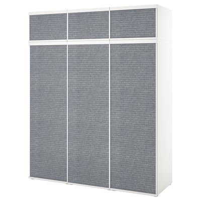 PLATSA 플랏사 옷장+미닫이도어6개, 화이트 라르콜렌/다크그레이, 180x57x221 cm
