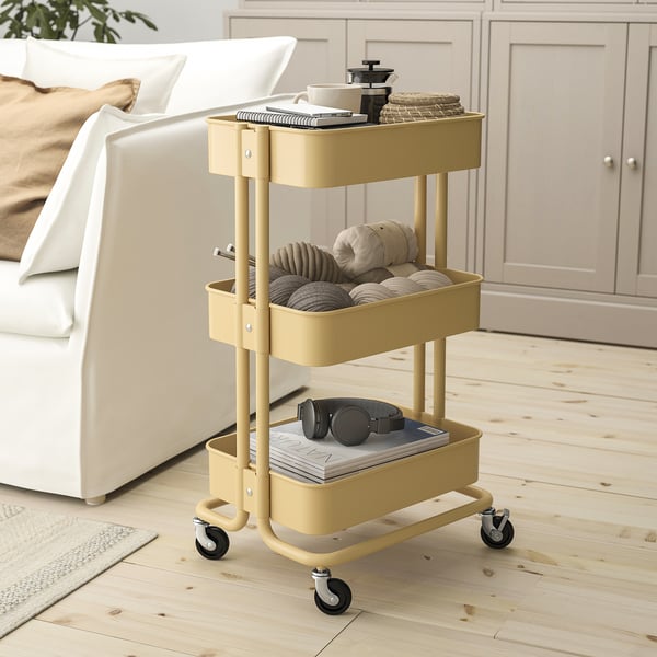 RÅSKOG 로스코그 카트, 베이지-옐로, 35x45x77 cm