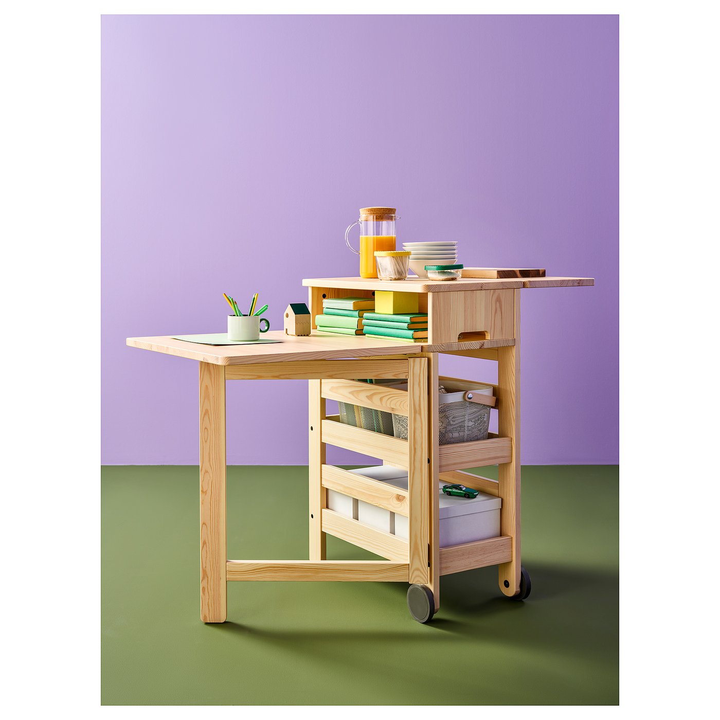 RESARÖ 레사뢰 이동식 드롭리프테이블+수납, 소나무 - IKEA