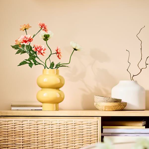 SMYCKA 스뮈카 조화, 실내외겸용 달리아/오렌지, 66 cm