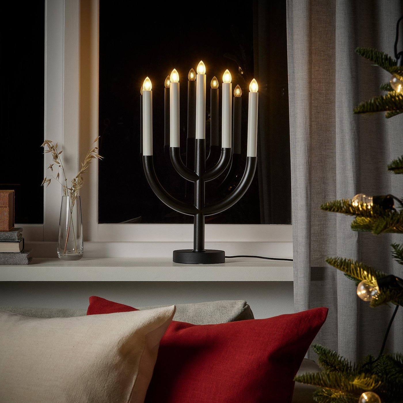 STRÅLA 스트롤라 LED촛대5등, 블랙, 46 cm IKEA