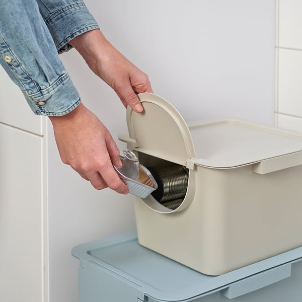 TRÖSKNING 트뢰스크닝 휴지통+뚜껑, 라이트베이지, 12 l