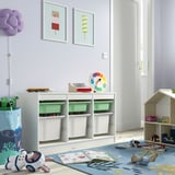 TROFAST 트로파스트 수납콤비네이션+수납함, 화이트 라이트그린/화이트, 99x44x56 cm