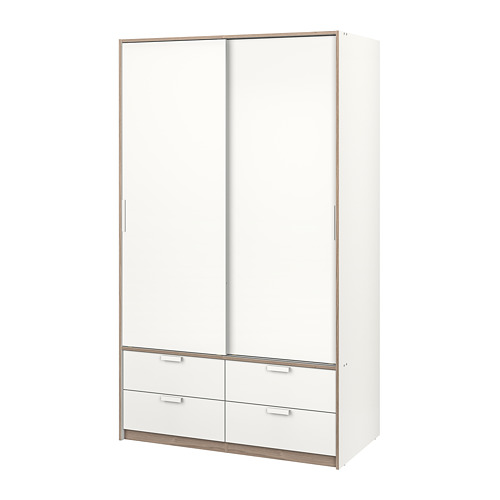 TRYSIL 트뤼실 미닫이옷장+서랍4 화이트 IKEA