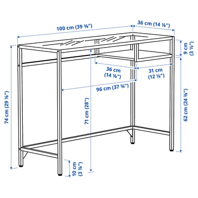 VITTSJÖ 빗셰 노트북책상, 화이트/유리, 100x36 cm