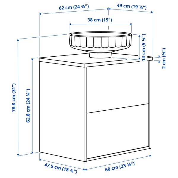 ÄNGSJÖN / LERSJÖN خزانة حوض بأدراج/حوض مغسلة