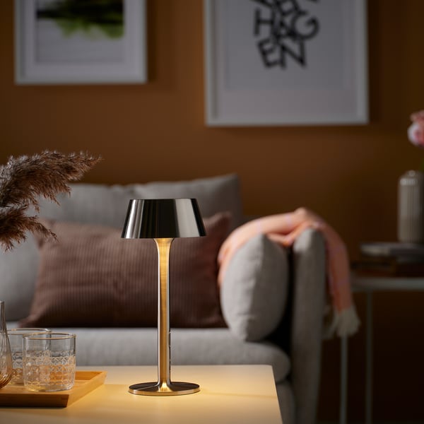 AVHÅLL مصباح ليد محمول, يعمل بالبطارية إضاءة قابلة للتعتيم/طلاء - نيكل خارجي, 29 سم