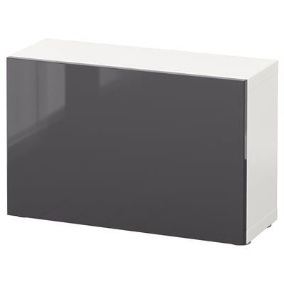 BESTÅ وحدة رف مع باب, أبيض/Selsviken رمادي/لامع, ‎60x22x38 سم‏