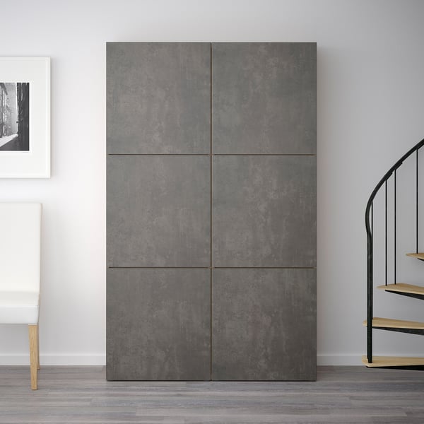 BESTÅ تشكيلة تخزين مع أبواب, شكل السنديان Kallviken/رمادي غامق مظهر الخرسانة, 120x42x193 سم