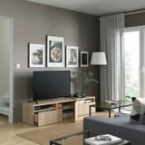 BESTÅ طاولة تلفزيون, مظهر سنديان مصبوغ أبيض/Lappviken مظهر سنديان مصبوغ أبيض, ‎180x42x39 سم‏
