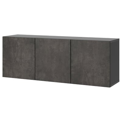 BESTÅ تشكيلة خزانة حائطية, أسود-بني/Kallviken مظهر الخرسانة, ‎180x42x64 سم‏
