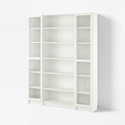 BILLY / OXBERG تشكيلة مكتبة مع أبواب زجاجية, أبيض, ‎160x202 سم‏