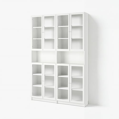 BILLY / OXBERG مكتبة مع أبواب قابلة لتمديد, أبيض/زجاج شفاف, 160x30x237 سم