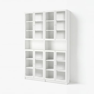 BILLY / OXBERG مكتبة مع أبواب قابلة لتمديد, أبيض/زجاج شفاف, ‎160x30x237 سم‏