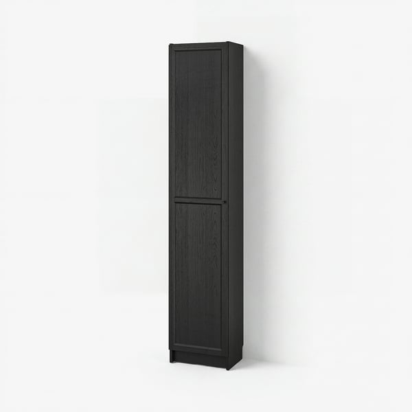 BILLY / OXBERG مكتبة مع أبواب, أسود شكل السنديان, 40x30x202 سم