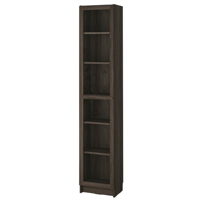 BILLY / OXBERG مكتبة مع باب زجاجي, بني غامق شكل السنديان/زجاج شفاف, ‎40x30x202 سم‏