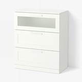 BRIMNES خزانة بـ 3 أدراج, أبيض/زجاج مثلّج, 78x46x95 سم
