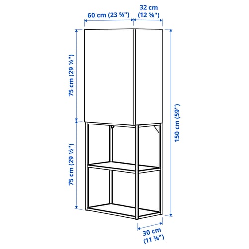 ENHET تشكيلة تخزين, فحمي/أبيض, 60x32x150 سم