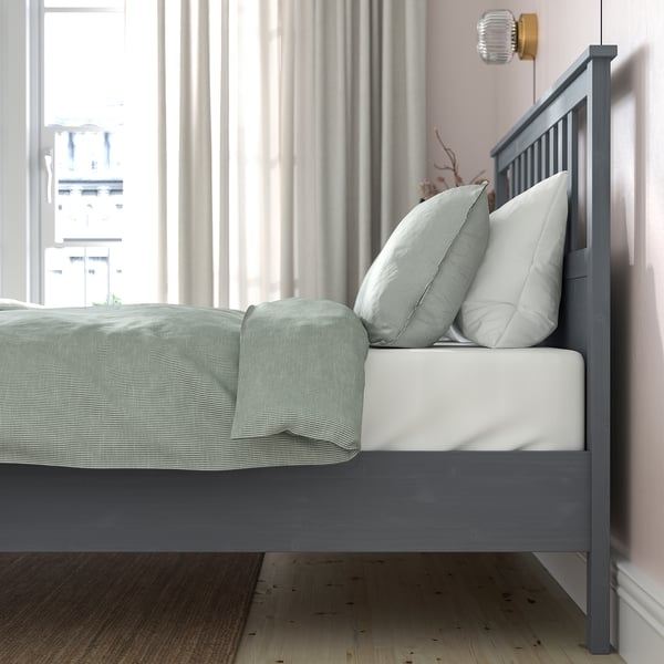 HEMNES هيكل سرير, رمادي مصبوغ/Lindbåden, 140x200 سم