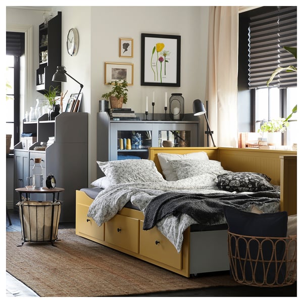 HEMNES هيكل سرير نهاري مع 3 أدراج, أصفر, ‎80x200 سم‏
