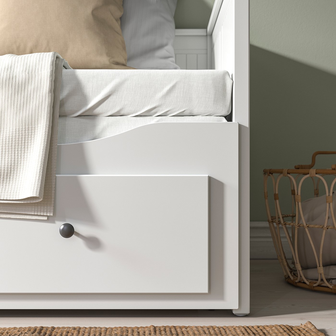 HEMNES سرير نهار بـ3 أدراج/مرتبتين - أبيض/Åfjäll متوسطة الصلابة ‎80x200 سم‏