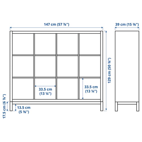 KALLAX وحدة رف مع إطار سفلي, أبيض/أسود, 147x129 سم