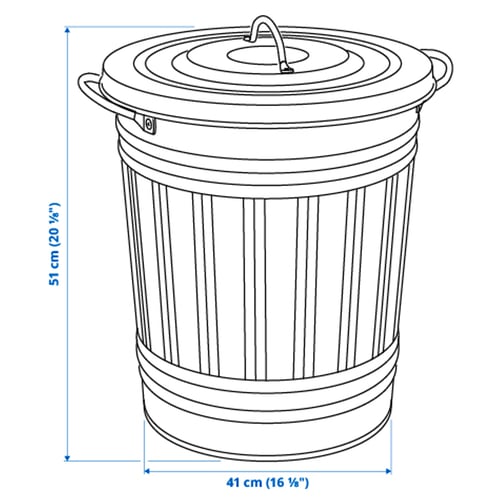 KNODD حاوية مع غطاء, رمادي, 40 ل